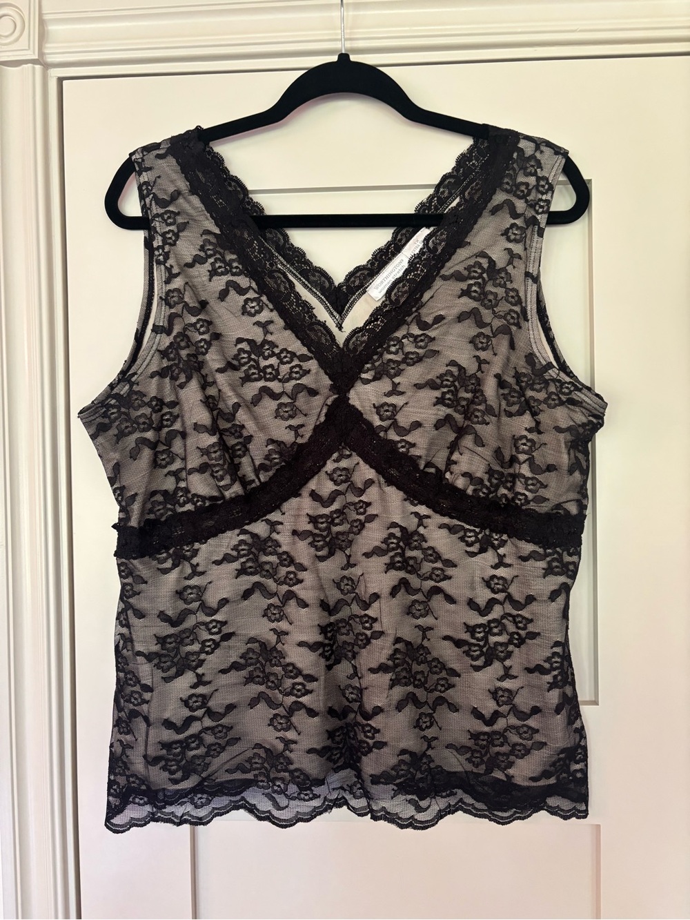 90's vintage floral black mesh overlay babydoll lace tank top Worthington sz 1X